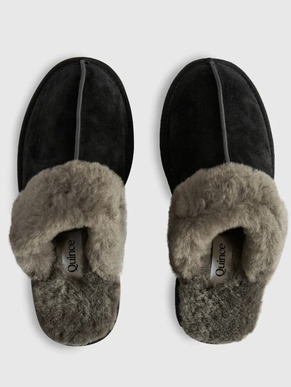 Quince Australian Shearling Scuff Slipper Black Gray Cozy 10